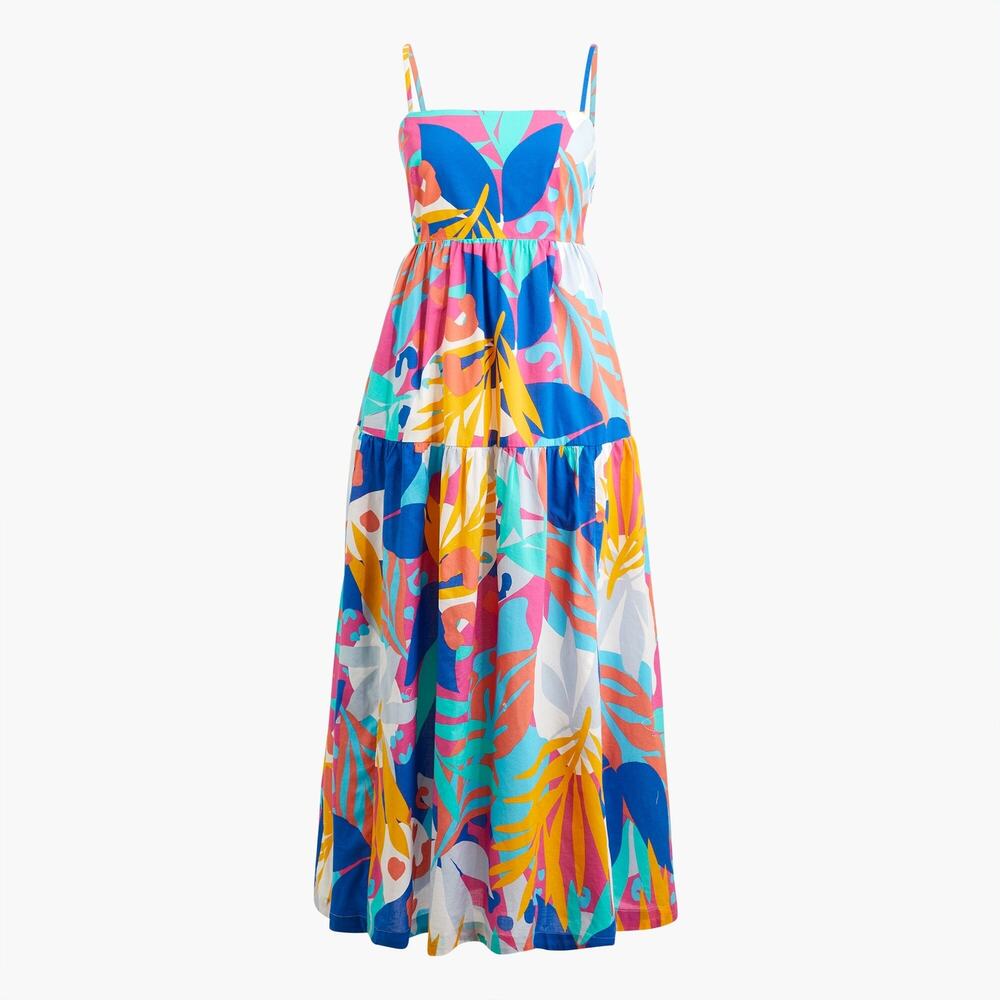 J.Crew Multicolor Tropical Leaf Floral Resortwear Tie Back Maxi Dress Size 8